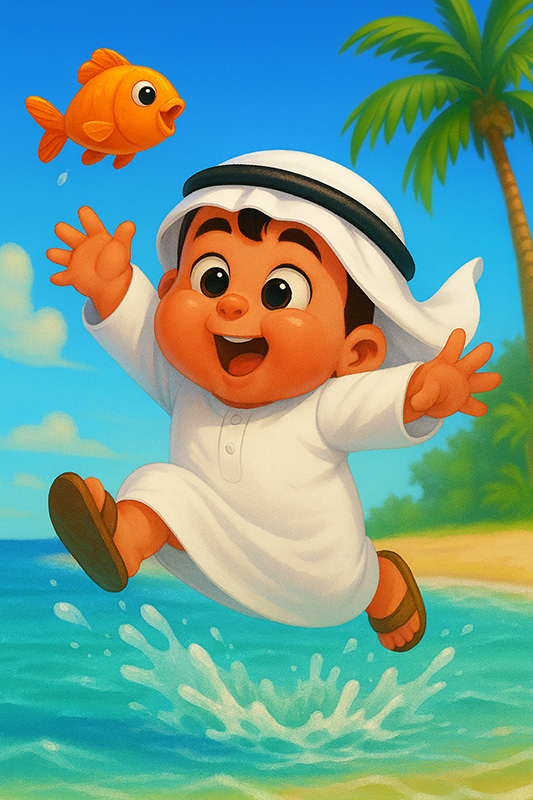 تصویرسازی پسربچه شاد با لباس عربی